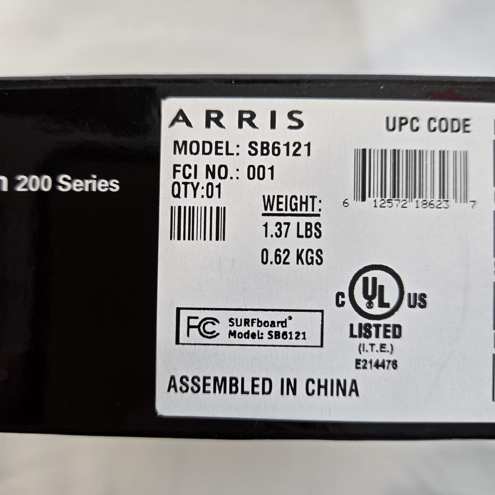 Motorola Arris SURFboard SB6121 DOCSIS 3.0 Cable Modem – Black W/AC Adapter