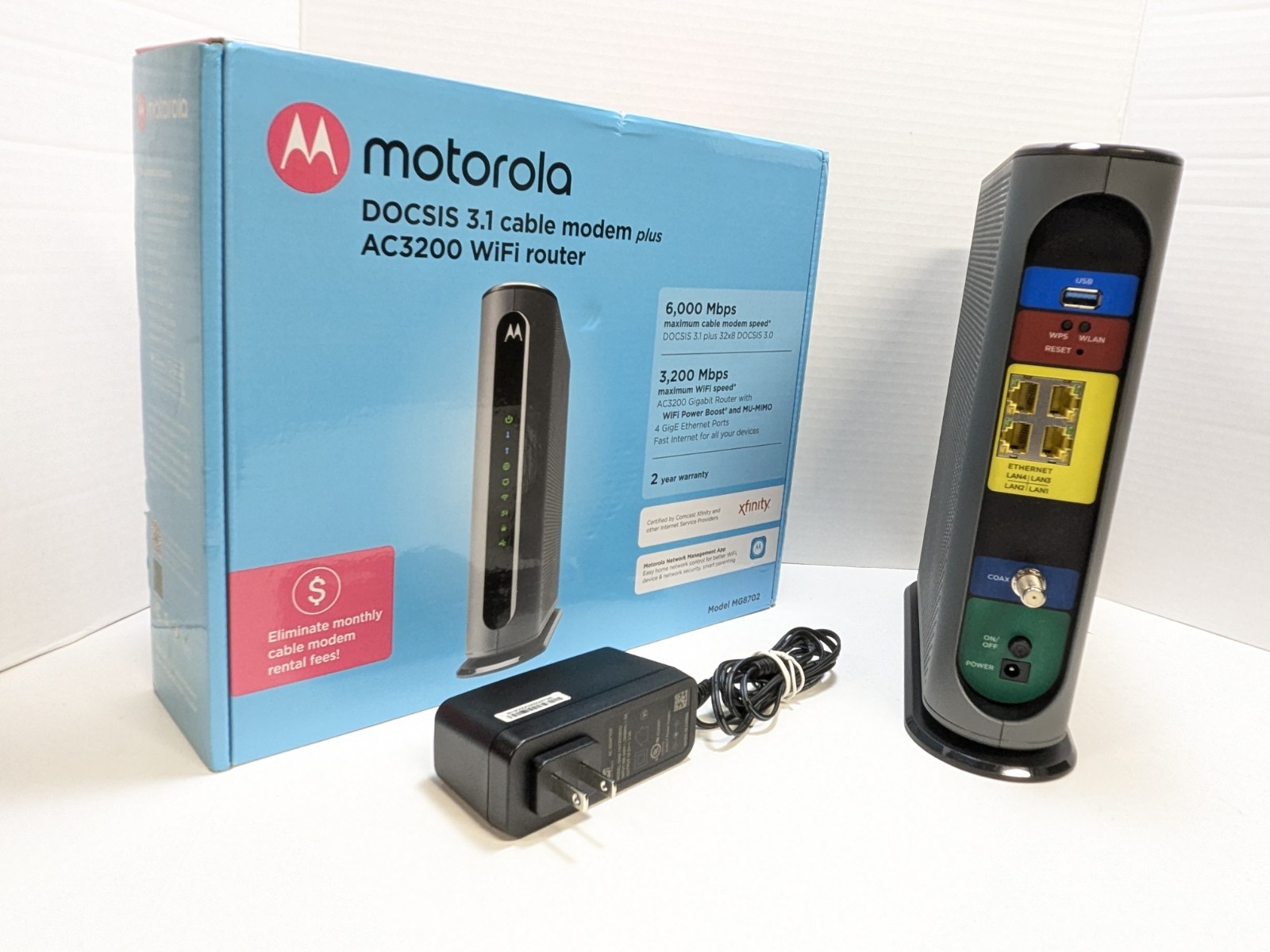 Motorola MG8702 DOCSIS 3.1 Cable Modem Router Combo AC3200 | 4-Port | Tested