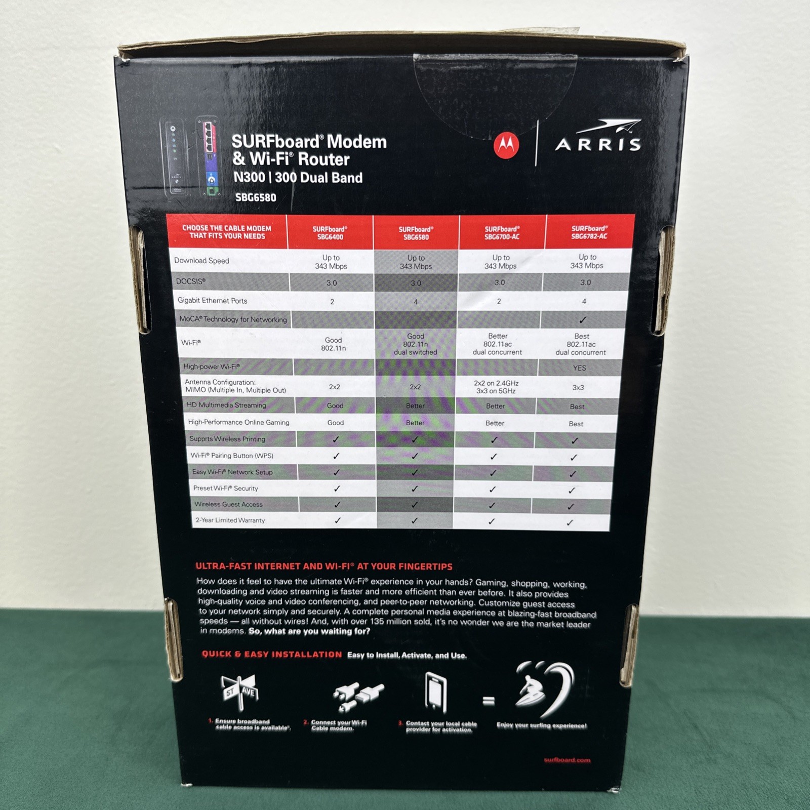 Motorola ARRIS SURFboard SBG6580 DOCSIS 3.0 Cable Modem Wi-Fi Router N300