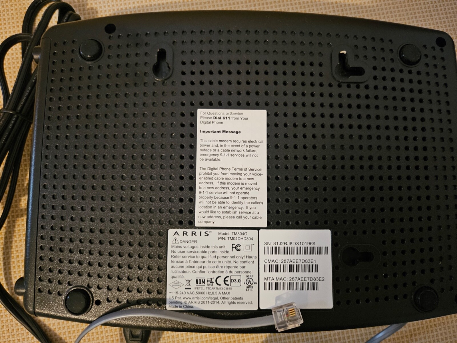 ARRIS Touchstone TM804G / CT DOCSIS 3.0 Internet & Telephone Telephony Modem