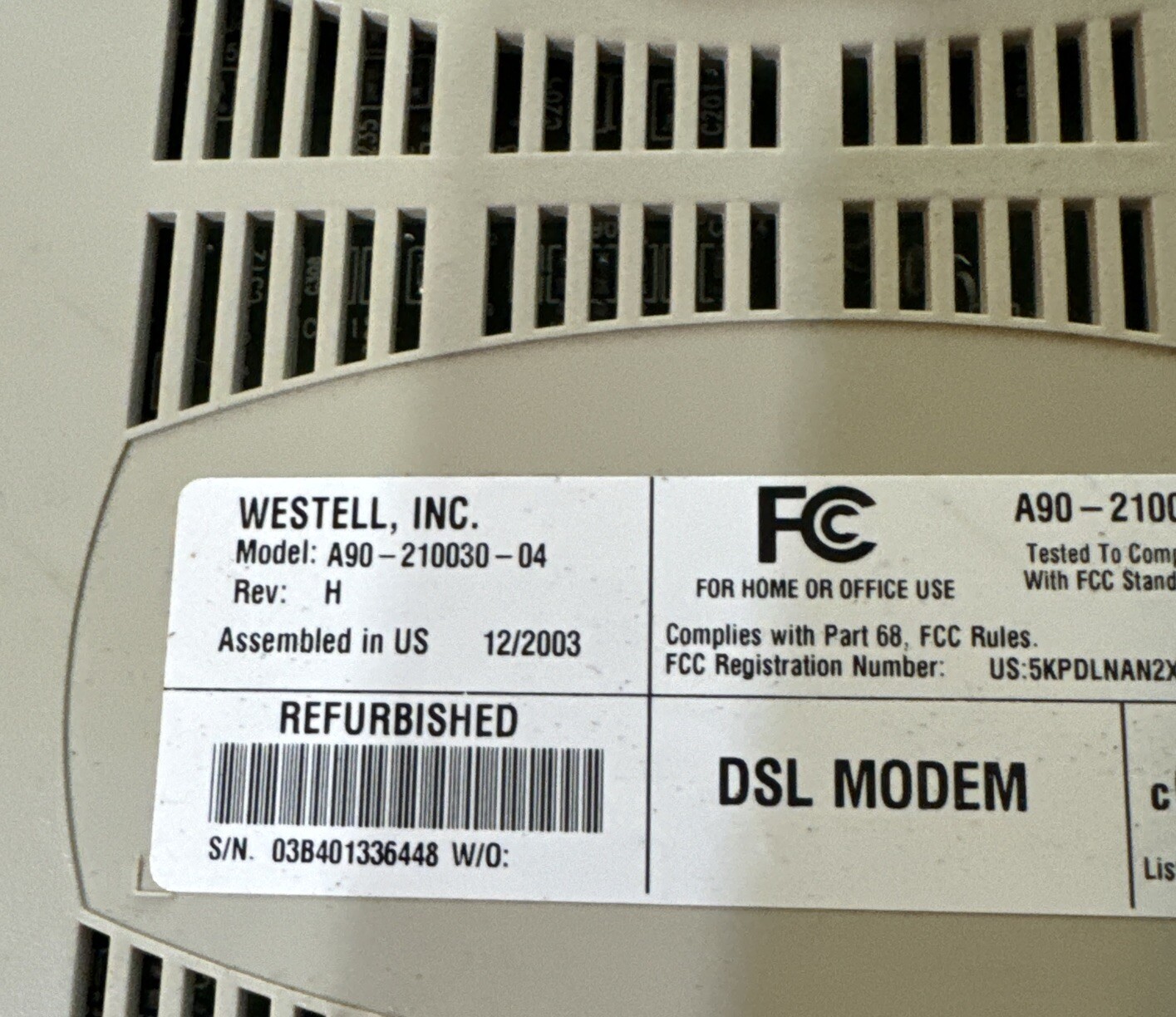 Wind River:Westell, Inc. Wire Speed DSL Modem # A90-210030-04 Data & Ethernet.