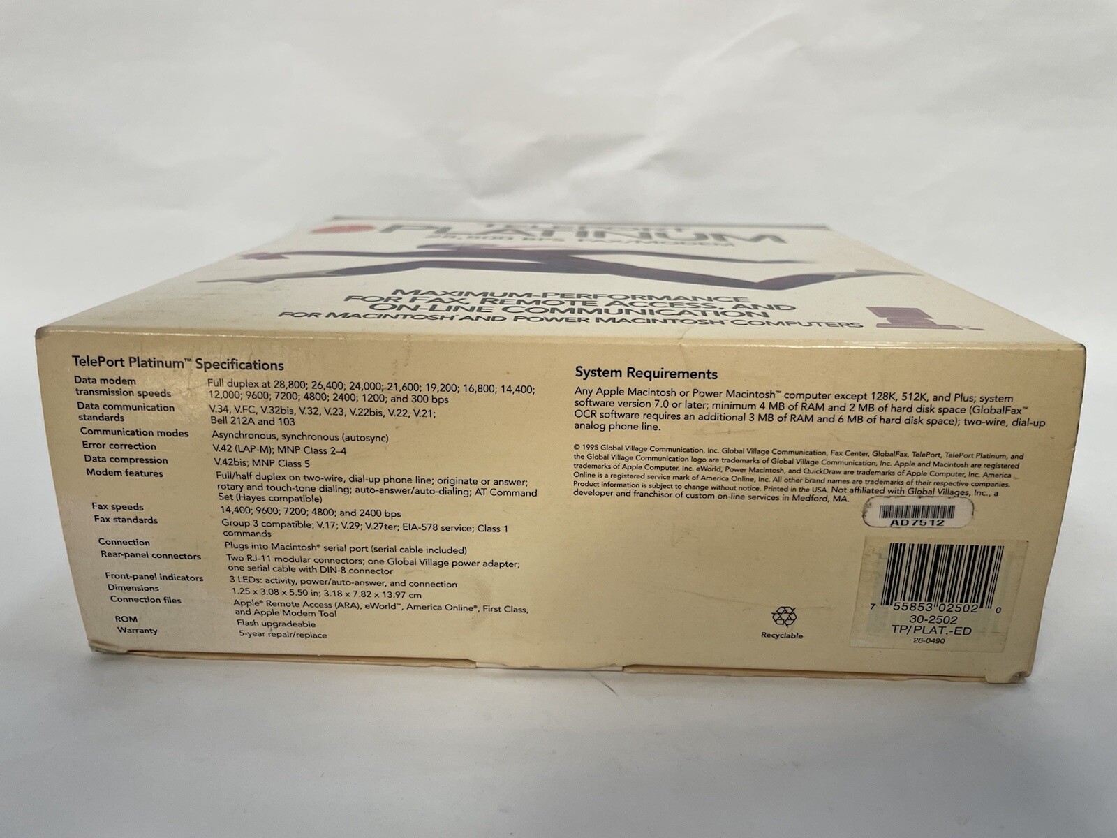 Global Village TELEPORT PLATINUM 33.6 KBPS fax/modem Power Macintosh – Complete