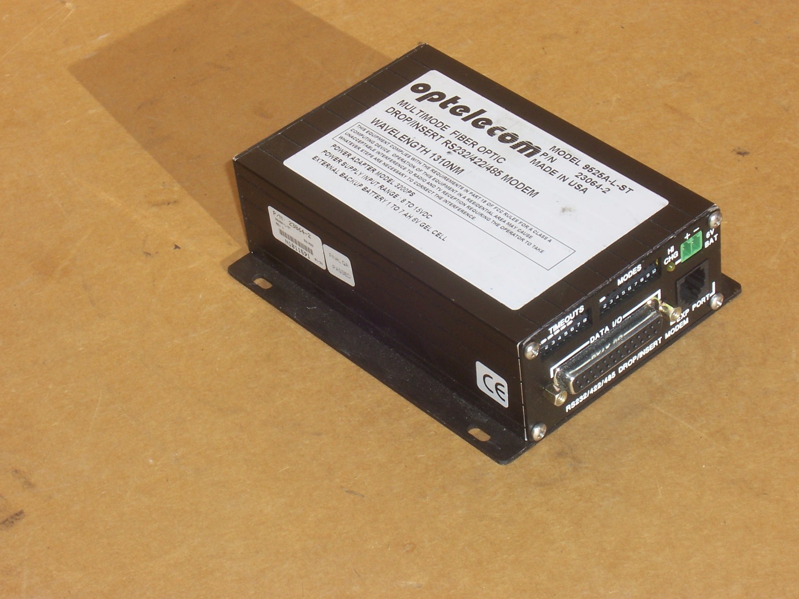 Optelecom 9525A-L-ST Multimode Fiber Optic DROP/INSERT RS232/422/485 Modem 1310N