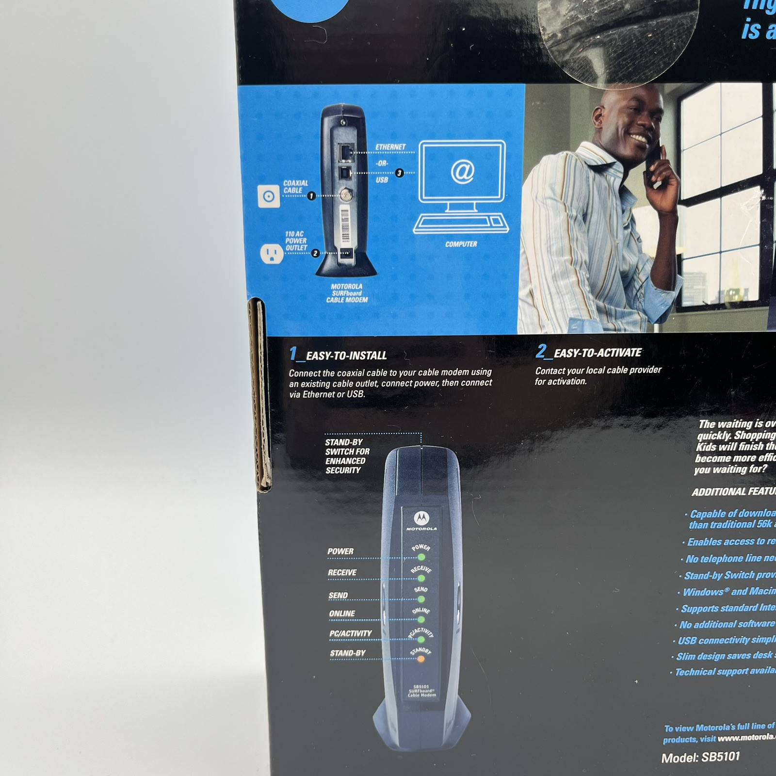 Motorola Surfboard Cable Modem – SB5101 – w/Power Supply, Cable, Installation CD