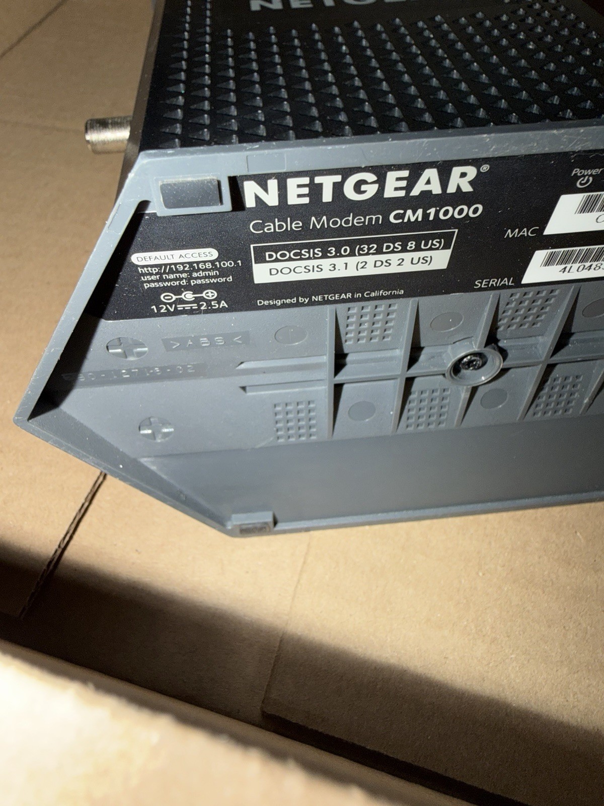 NETGEAR CM1000 Ultra-High Speed Cable Modem DOCSIS 3.1 W/ Power Cord