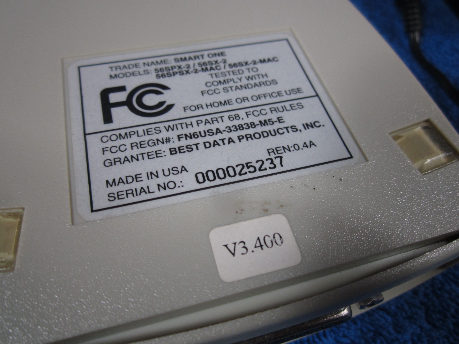 External Modem 56k Smart One by Best Data Serial Port DB25 PC or Mac NO CABLES