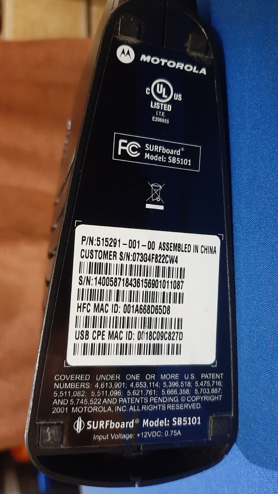 Motorola Surfboard SB5101 Cable Modem with Power Supply