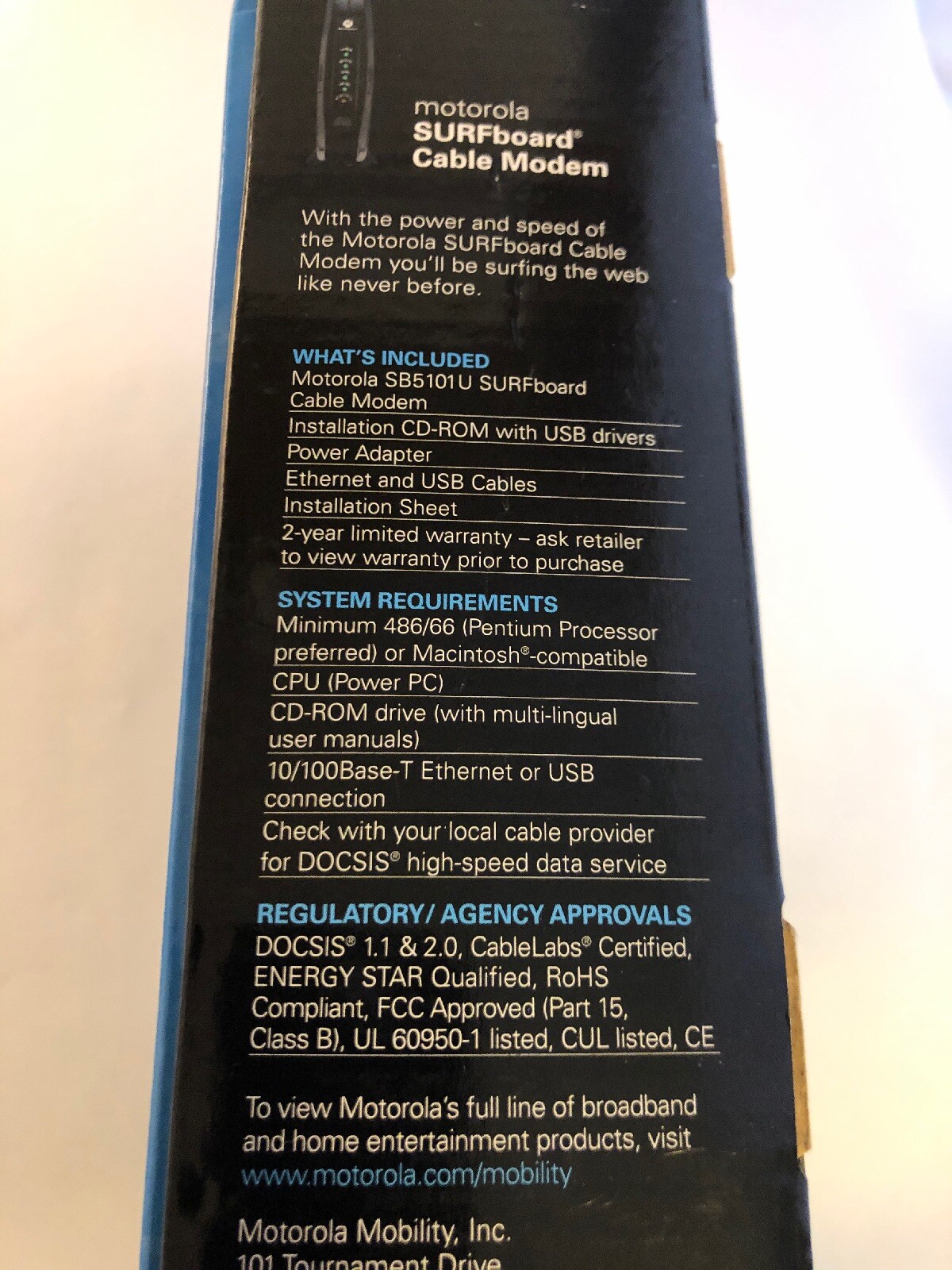 Motorola SURFboard SB5101U Cable Modem Black Excellent DOCSIS 2.0 Ethernet USB
