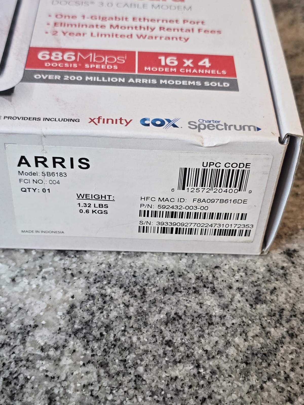 ARRIS SURFboard SB6183 Cable Modem DOCSIS 3.0 686Mbps 16×4 Xfinity Spectrum Cox