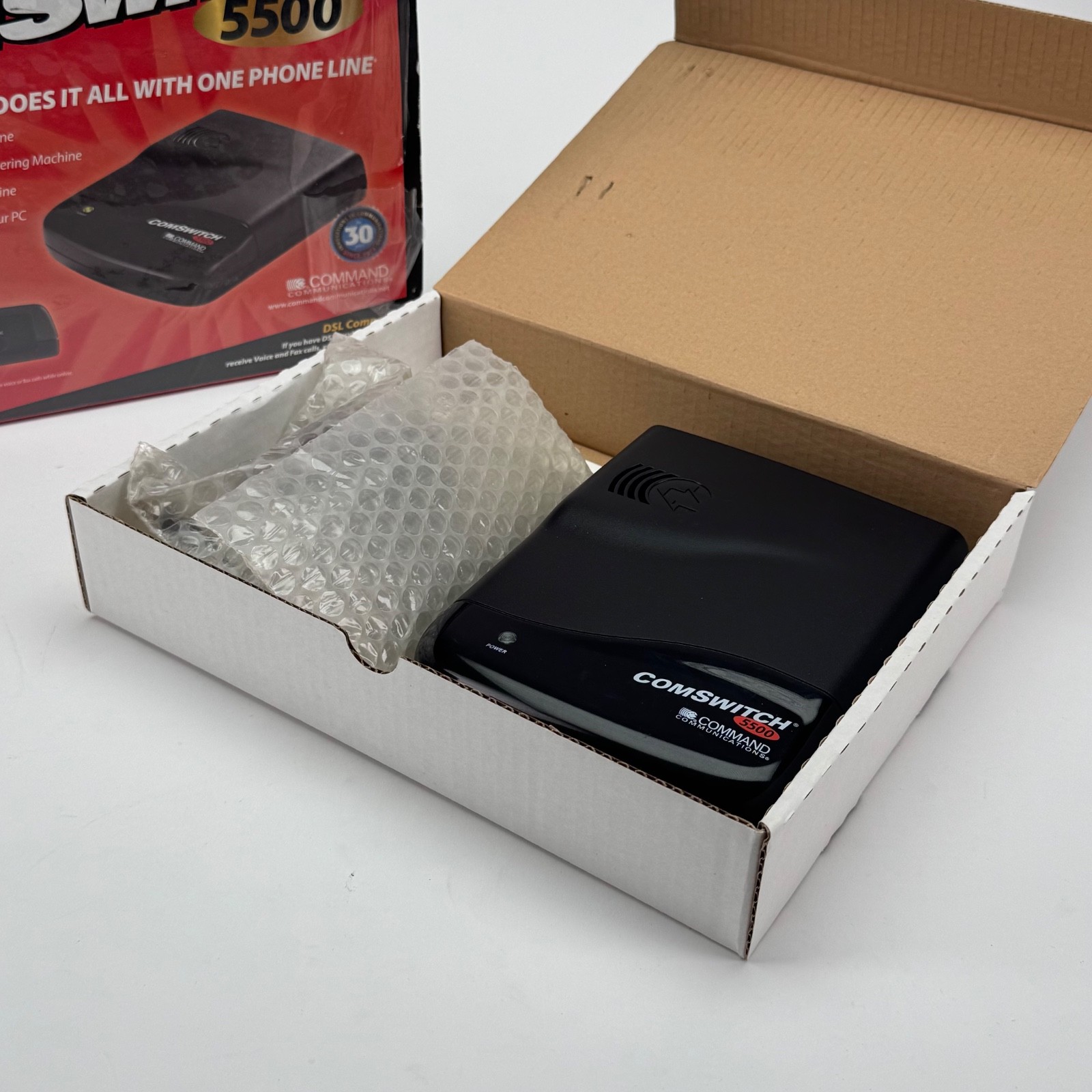 ComSwitch 5500 Phone Line Sharing Switch DSL Fax Modem Router Box w Adapter