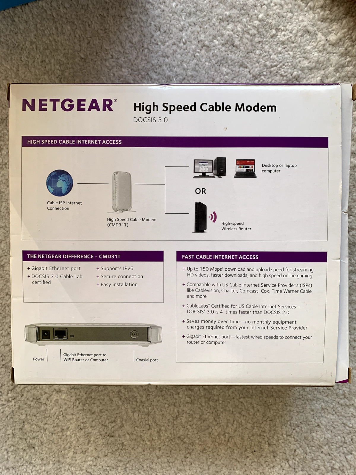 Netgear CMD31T High-Speed Cable Modem DOCSIS 3.0, White