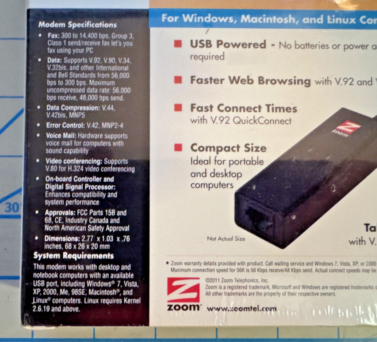 New / Sealed Zoom 56K Dial-up USB Modem for Windows Macintosh Linux Model 3095IM