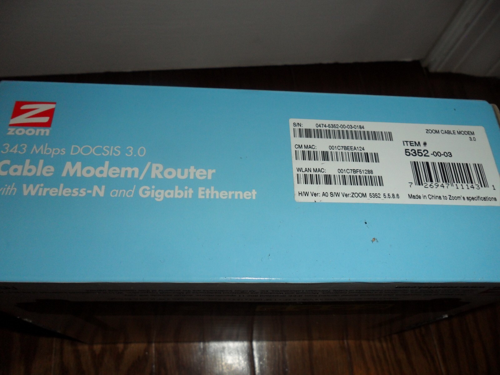 Zoom 5352 DOCSIS 343 Mbps Cable Modem/Router with Wireless-N & Gigabit Ethernet
