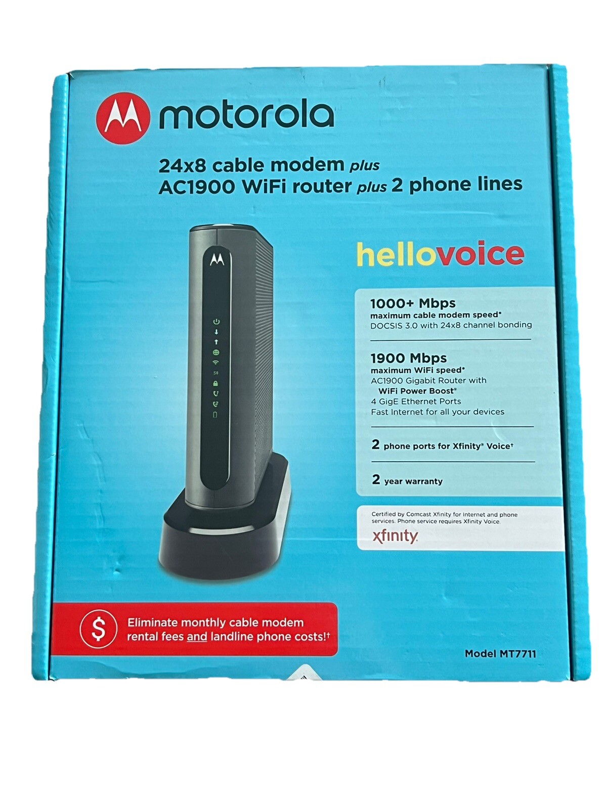Motorola MT7711 24X8 Cable Modem and AC1900 Dual Band Wi-Fi Gigabit Router 2…
