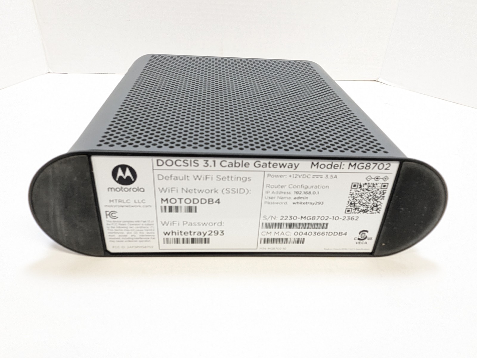 Motorola MG8702 DOCSIS 3.1 Cable Modem Router Combo AC3200 | 4-Port | Tested