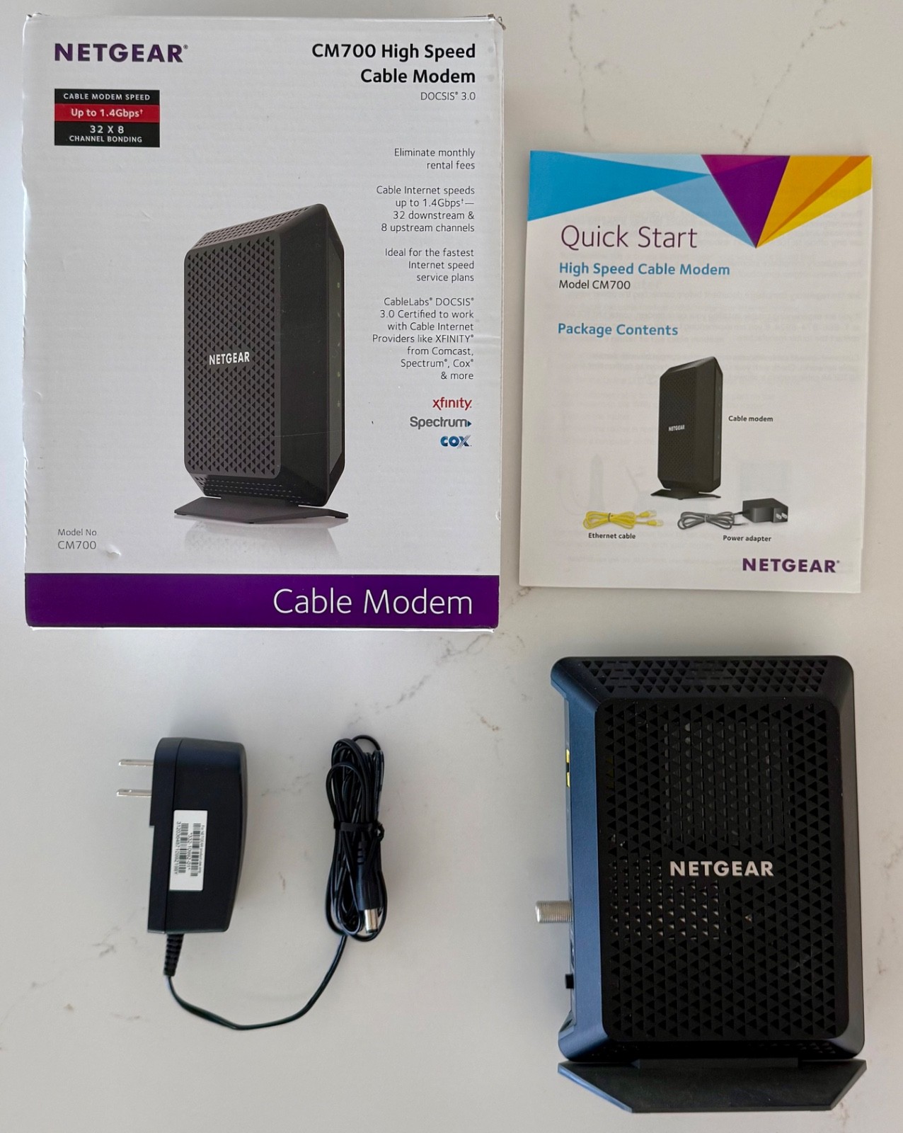 NETGEAR CM700-100NAS High Speed Cable Modem DOCSIS 3.0 COMPLETE