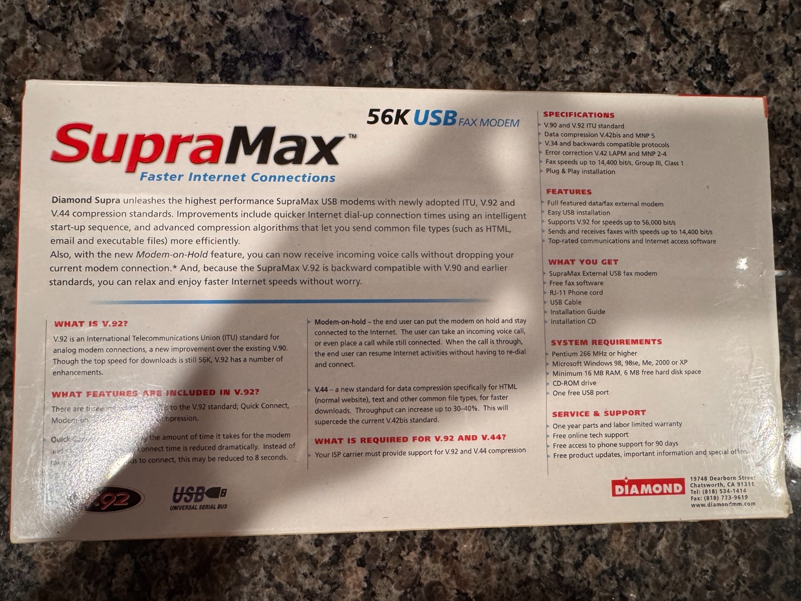 Diamond SupraMax External 56K USB Fax Modem New Sealed