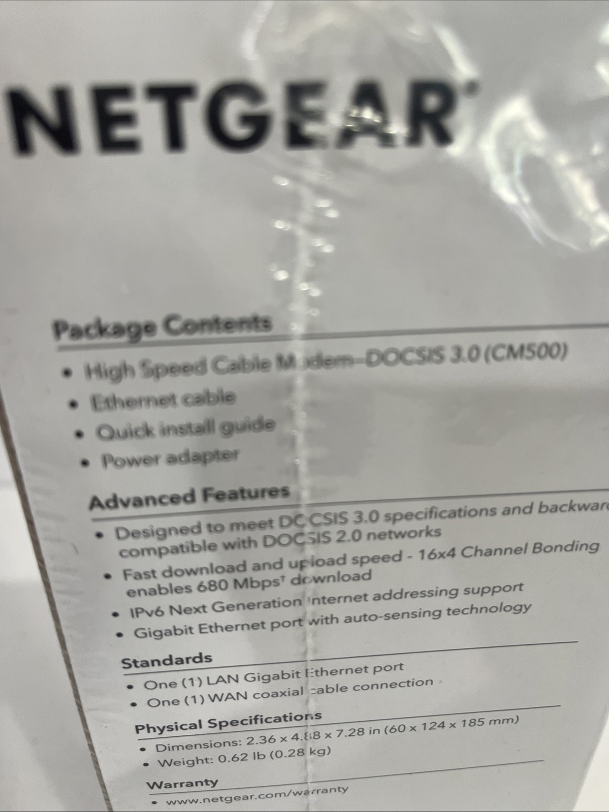 Netgear High Speed Cable Modem CM500 DOCSIS 3.0 Xfinity Cox Spectrum Comcast NEW