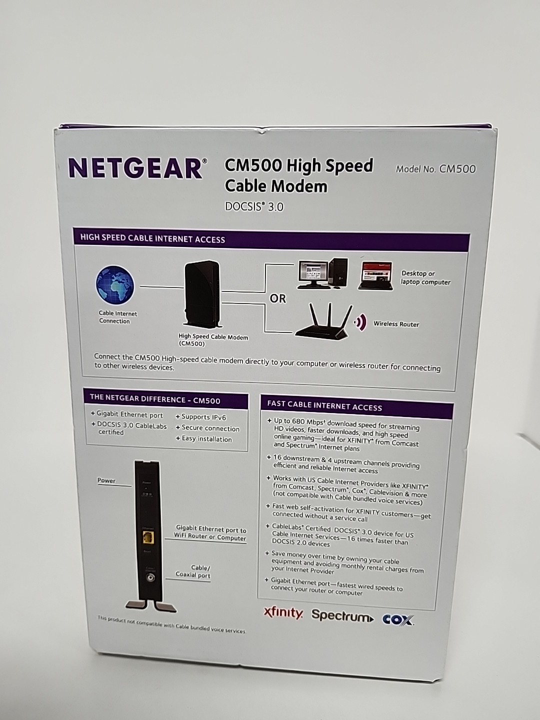 NETGEAR CM500 (CM500100NAS) Up To 680 Mbps – Black 16×4 Channel Bonding