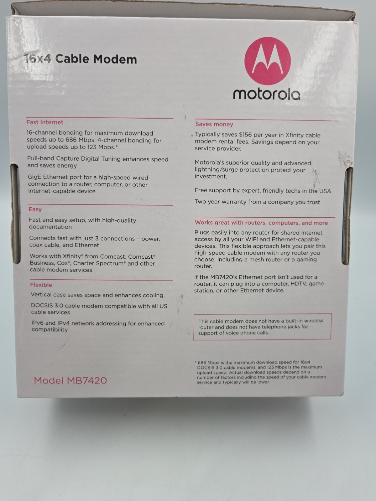 MOTOROLA 16×4 Cable Modem Model MB7420 ~ 686 Mbps DOCSIS 3.0 New