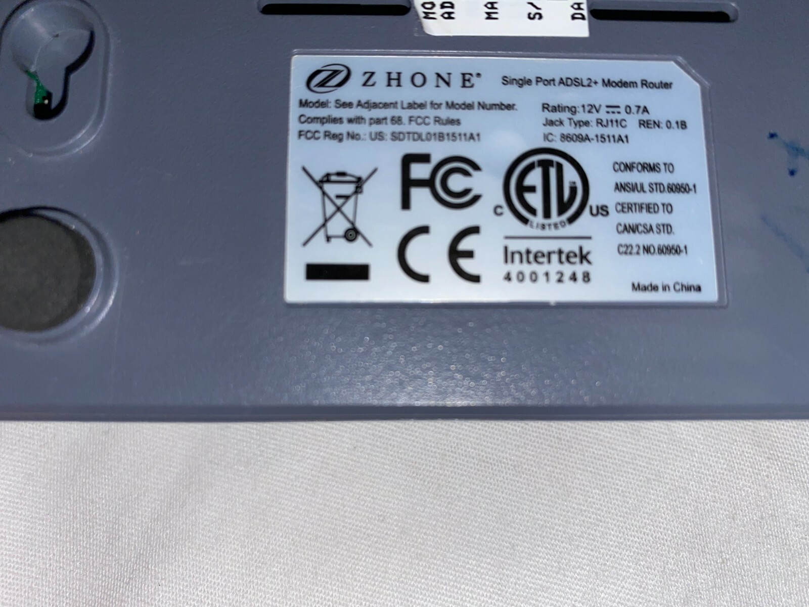 Zhone 1511-A1-NA ADSL2+ Gray DSL Internet BRIDGE ROUTER MODEM SINGLE PORT