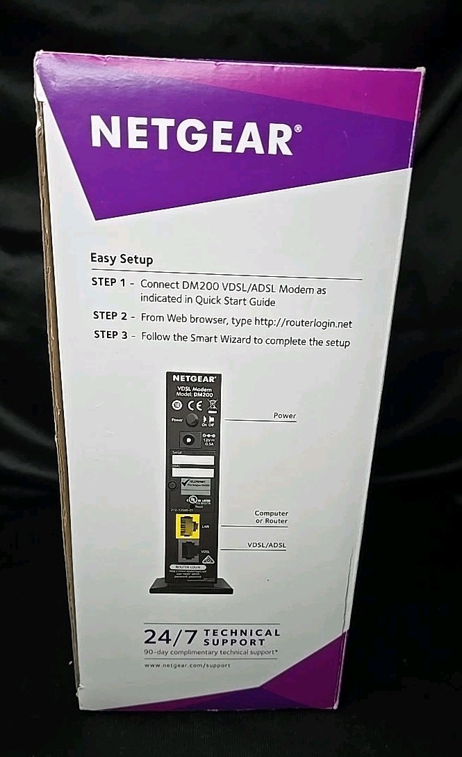 NETGEAR DM200-100NAS DSL VDSL High Speed Broadband Modem With Box And Accessorie