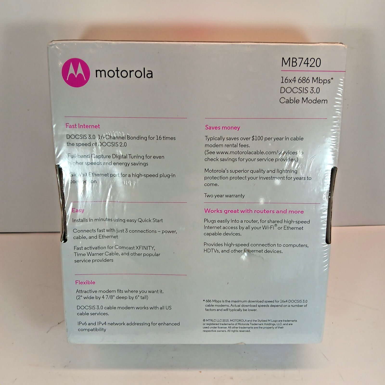 MOTOROLA 16×4 Cable Modem MB7420 / 686 Mbps DOCSIS 3.0 – Brand New Factory Seal