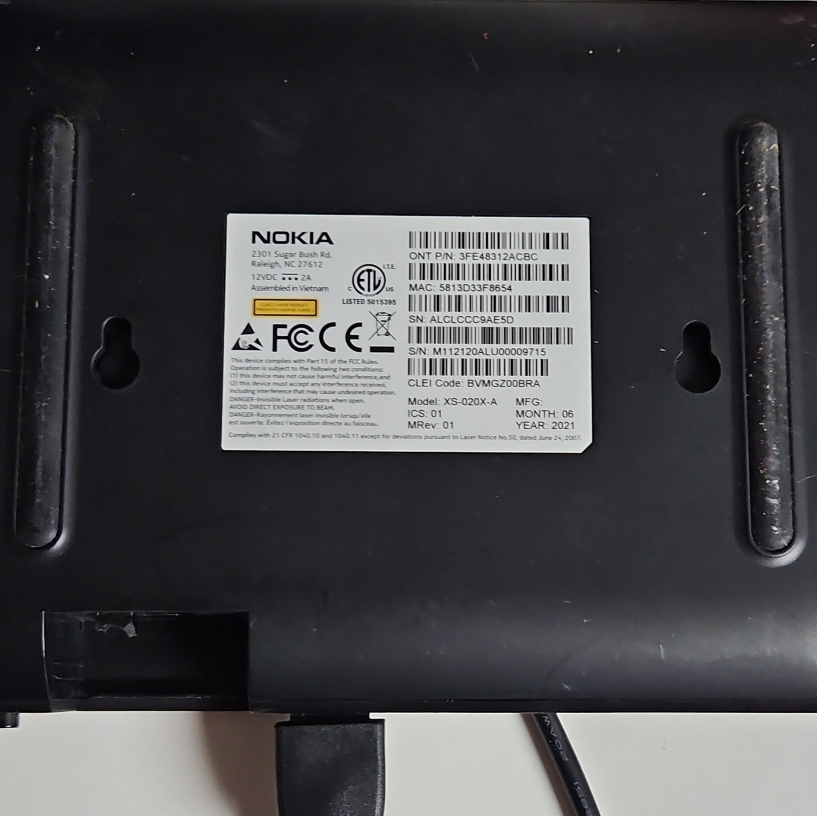 Nokia XS-20X-A AT&T Fiber Modem Adapter, Ethernet RJ-45, 2 LAN Ports, Black