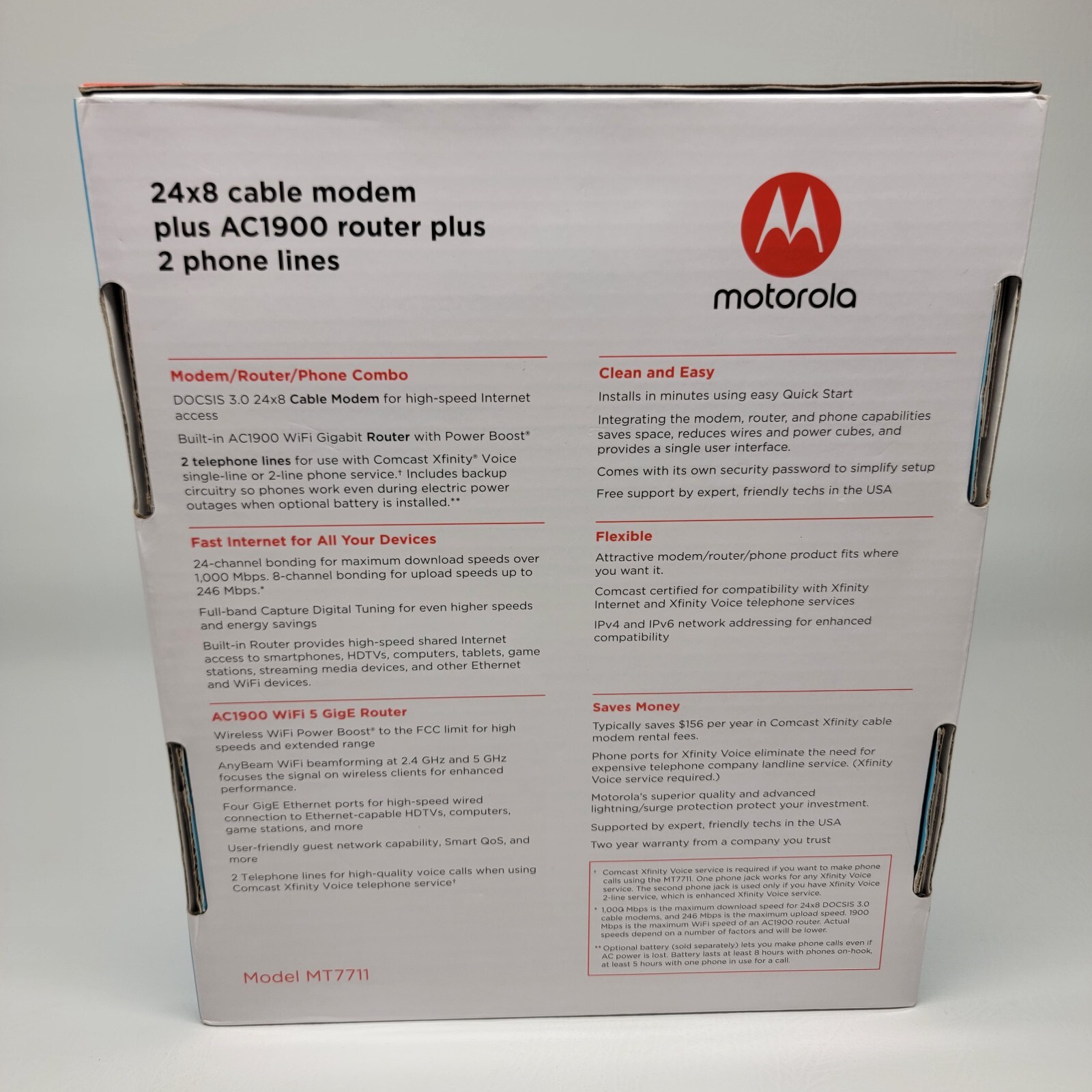 Motorola MT7711 24X8 Cable Modem and AC1900 Dual Band Wi-Fi Gigabit Router