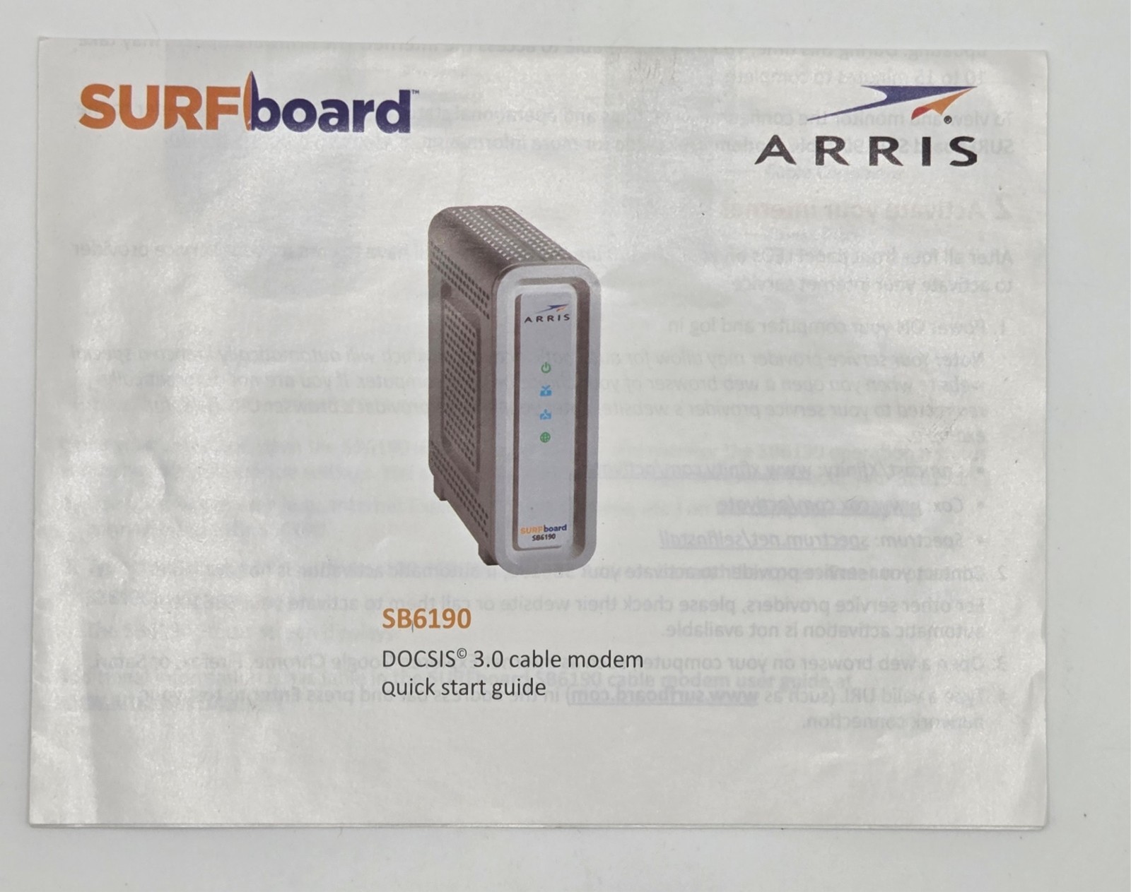 ARRIS SURFboard SB6190 DOCSIS 3.0 32 x 8 Gigabit Cable Modem 1 Gbps – white