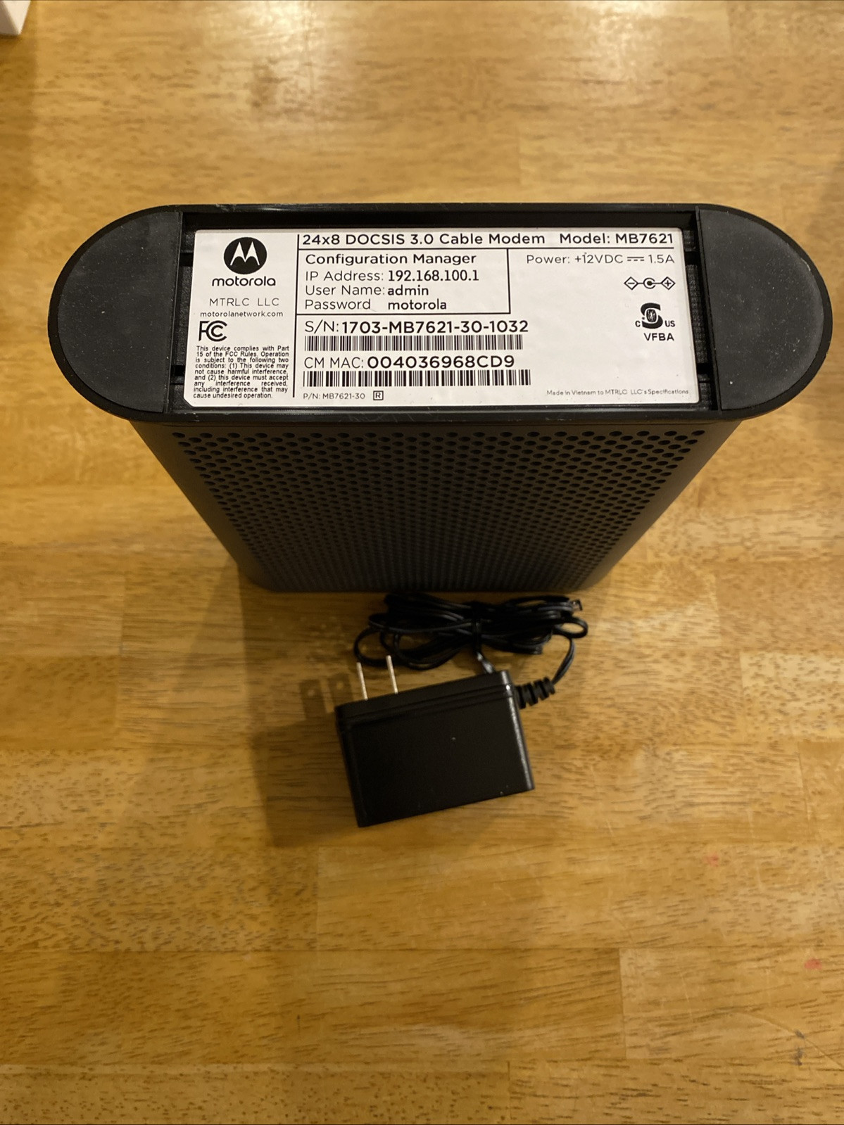 Motorola MB7621 Cable Modem Docsis 3.0 24X8 Xfinity 1000mfbs