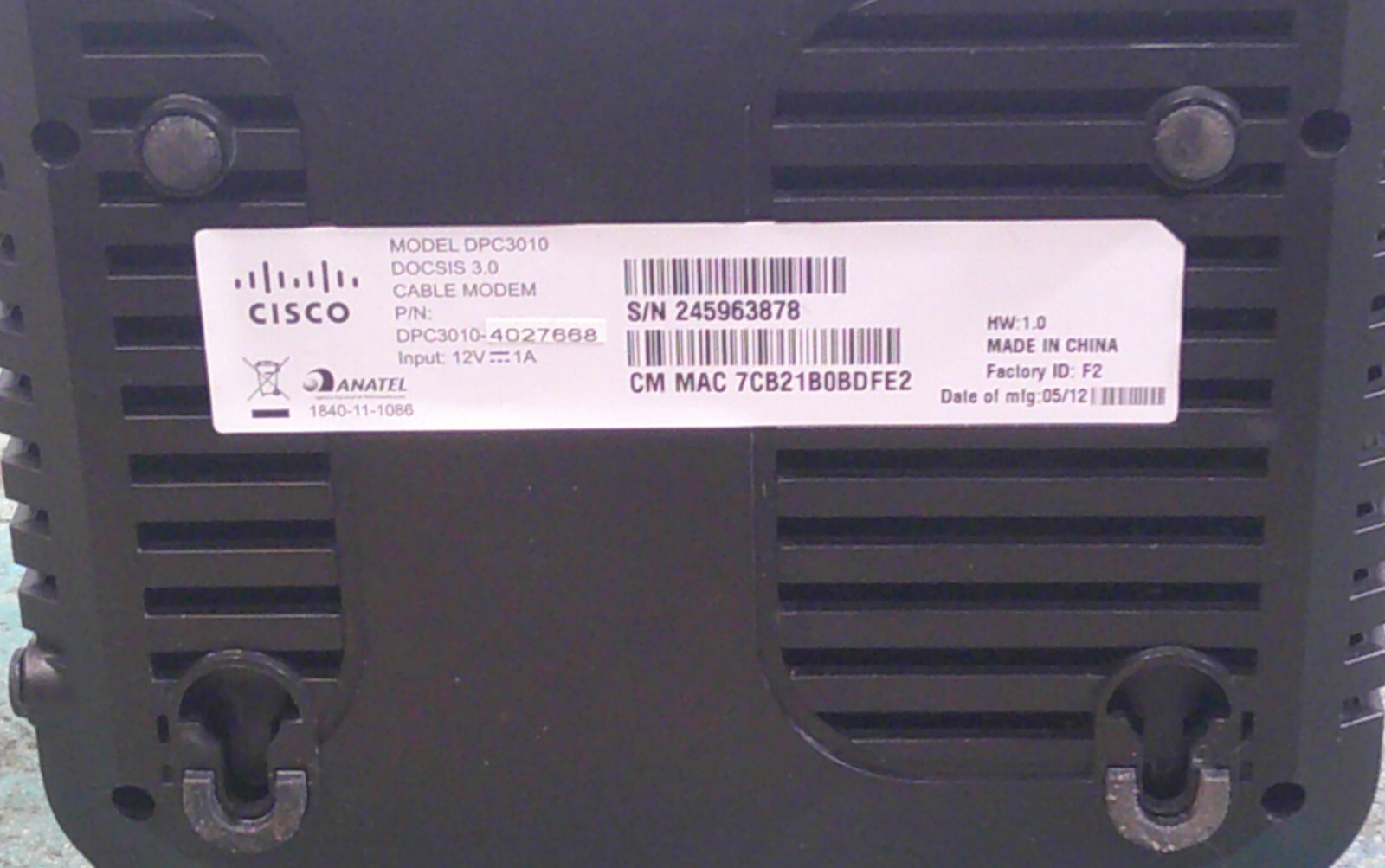 Cisco DPC3010 DOCSIS 3.0 12v Cable Modem w/ Power Supply