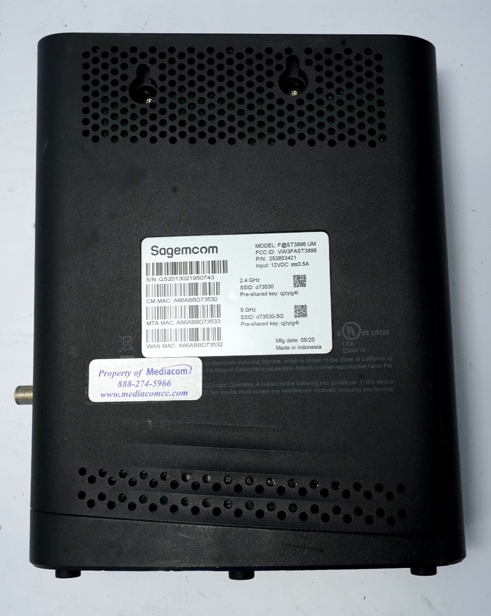 Sagemcom Xtream Modem F@st 3896 UM gateway wi-fi hub