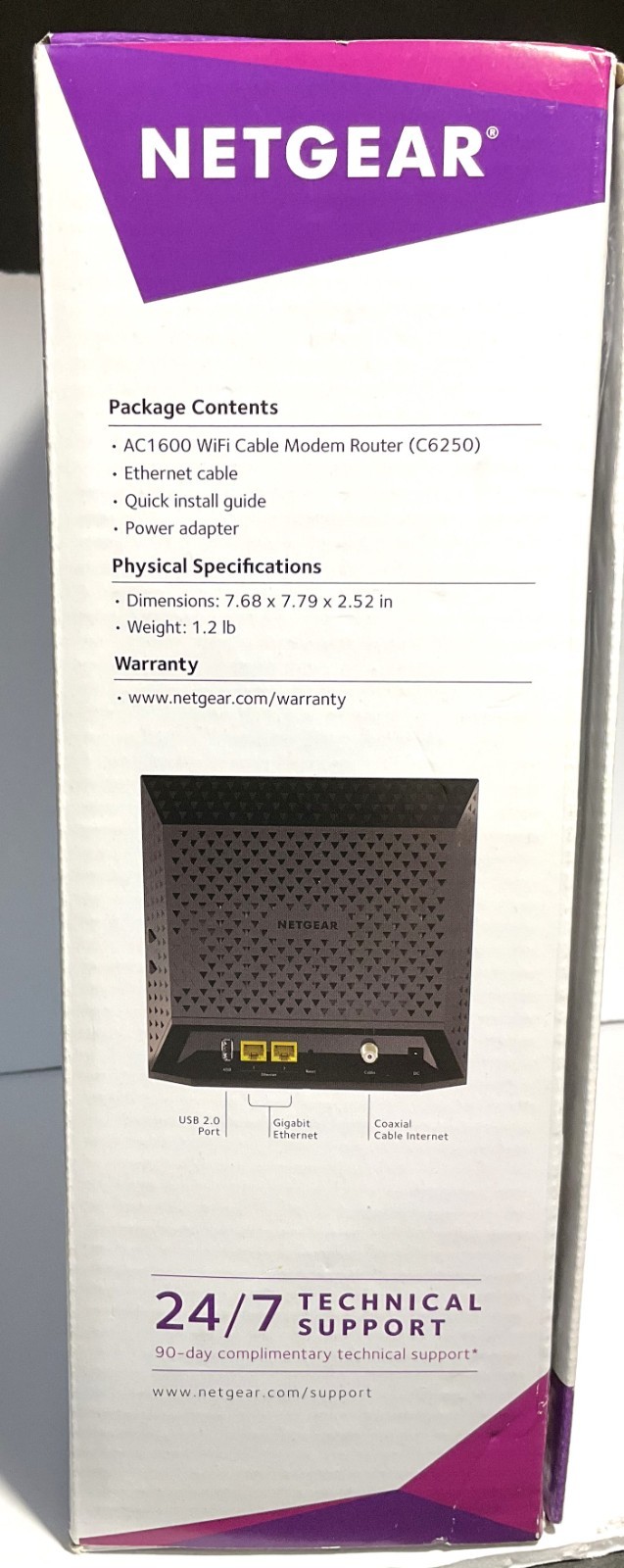 NETGEAR AC1600 WiFi Cable Modem Router C6250 – up to 680 Mbps – Used – Orig Box