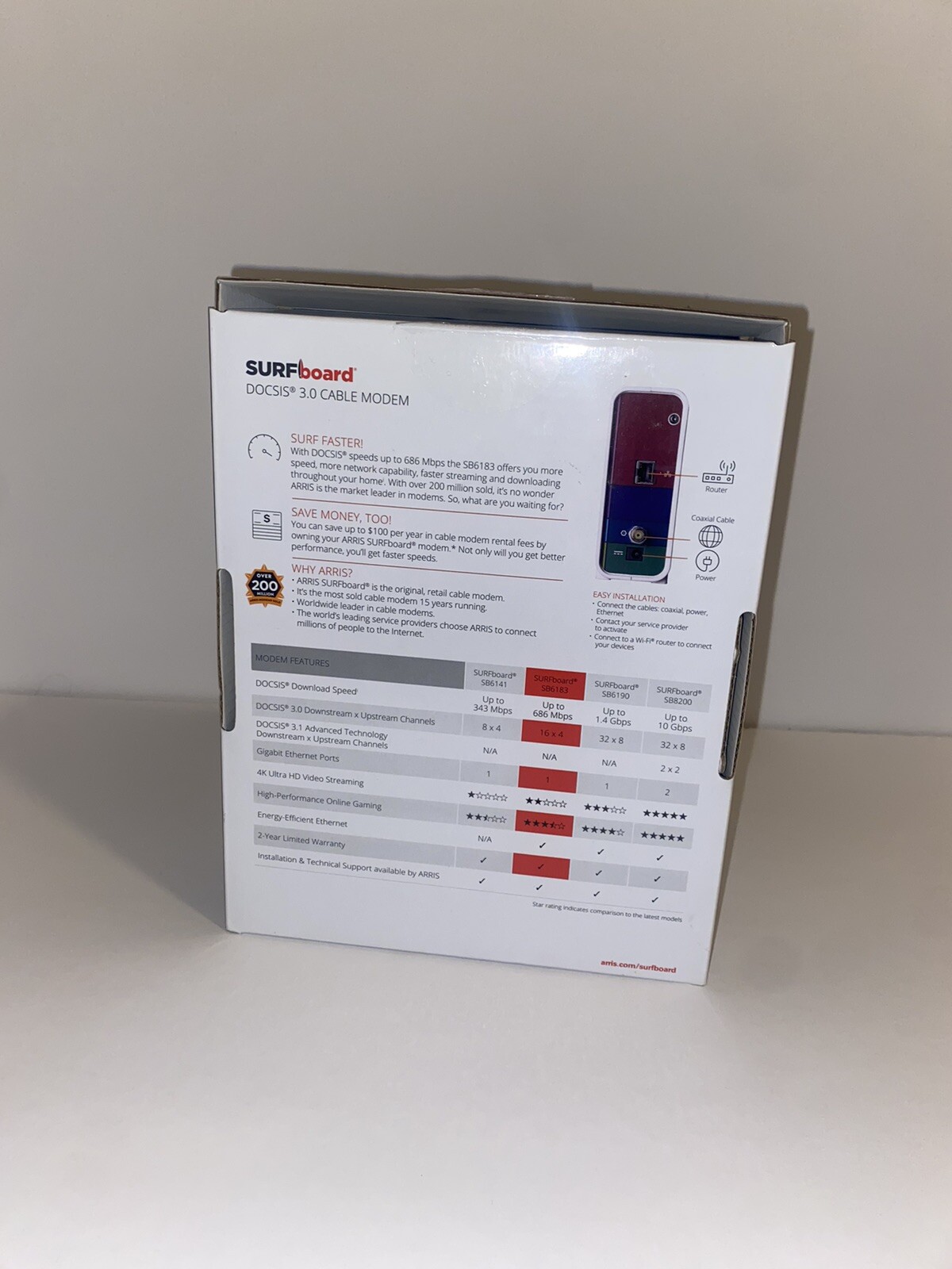 Arris Surf SURFboard SB6183 DOCSIS 30 Cable Modem Black Internet