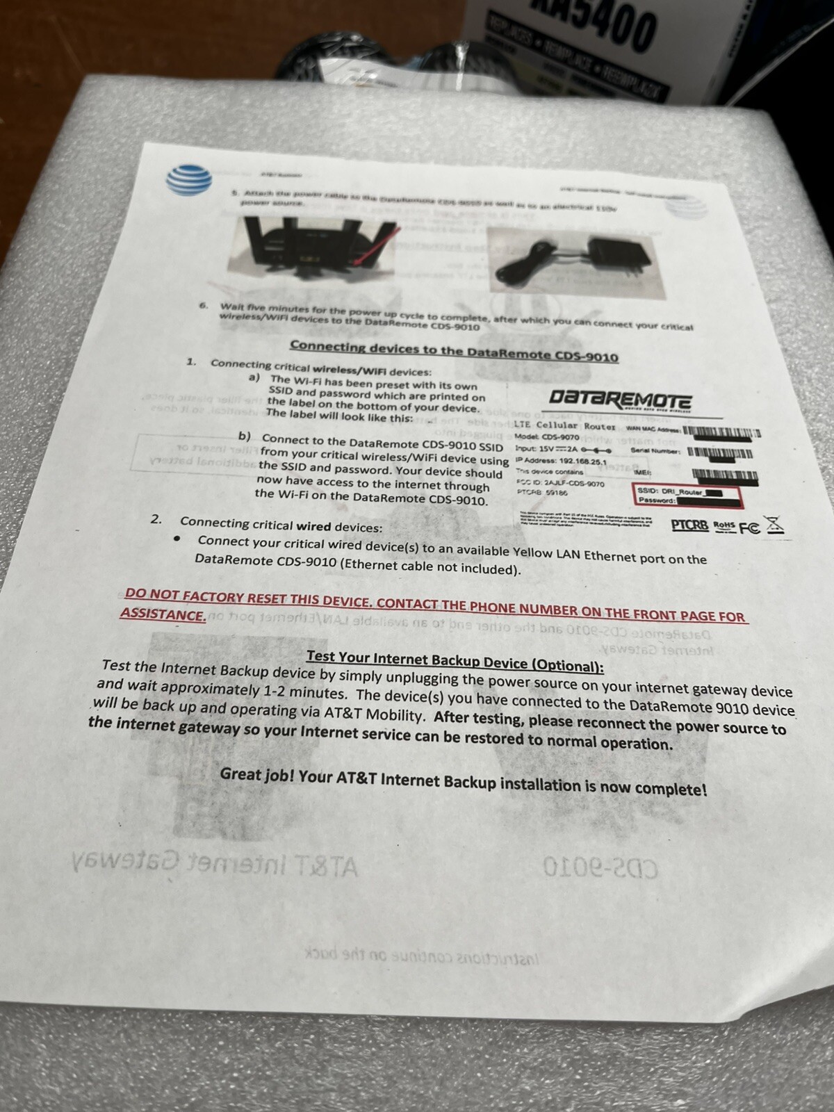 DataRemote CDS-9010 Cellular LTE Data Over Wireless Wifi Router ATT