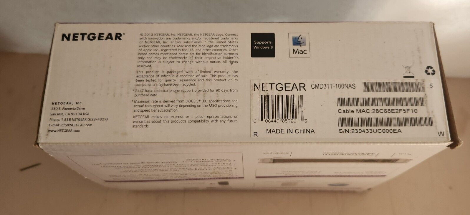 Netgear Internet Modem High Speed Cable Modem DOCSIS 3.0 CMD31T-100NAS Comcast