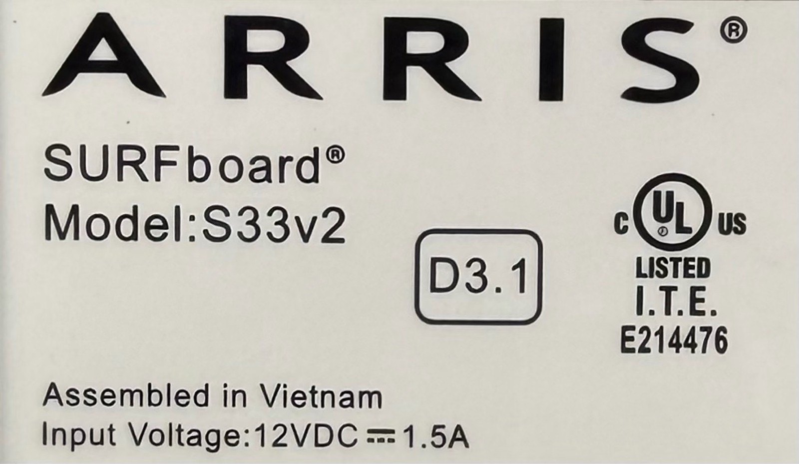 ARRIS SURFboard S33 v2 DOCSIS 3.1 2.5 Gbps Cable Modem with Power Adapter