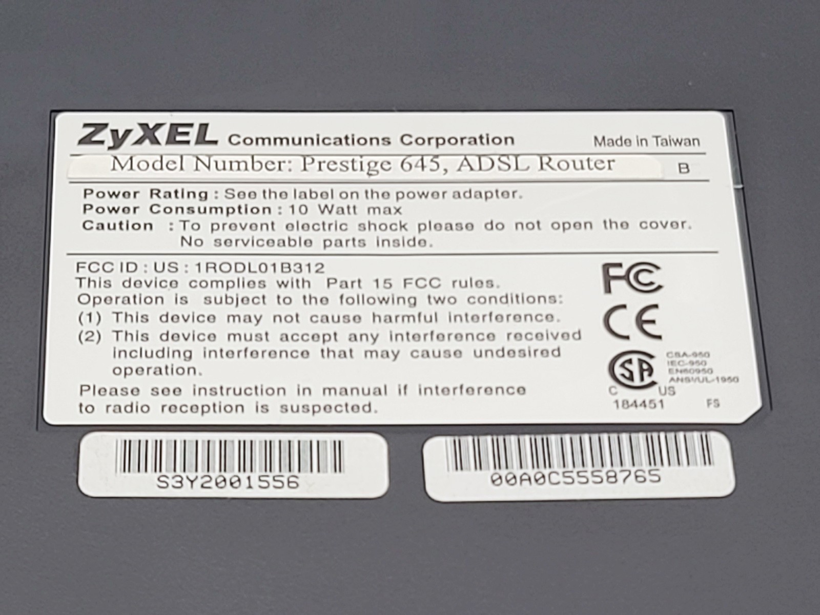ZYXEL PRESTIGE 645M-UHP 600 SERIES ADSL MODEM WIRED INTERNET ACCESS BRIDGE