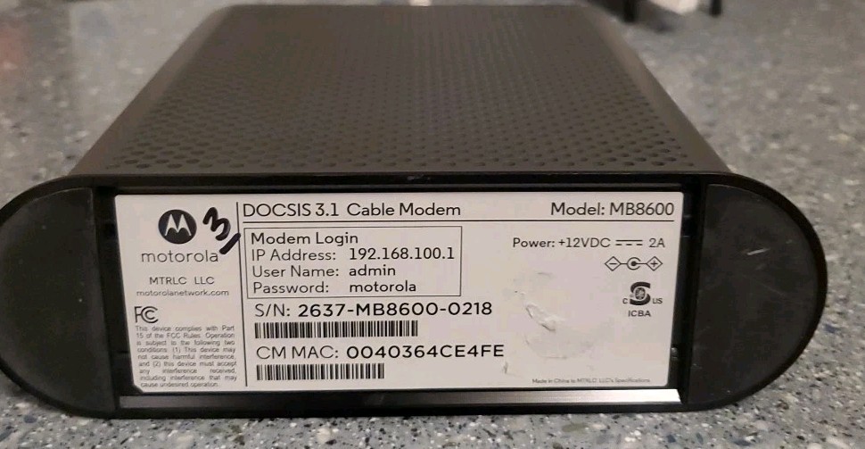 Motorola MB8600 DOCSIS 3.1 Cable Modem. Power Cord Not Included!!