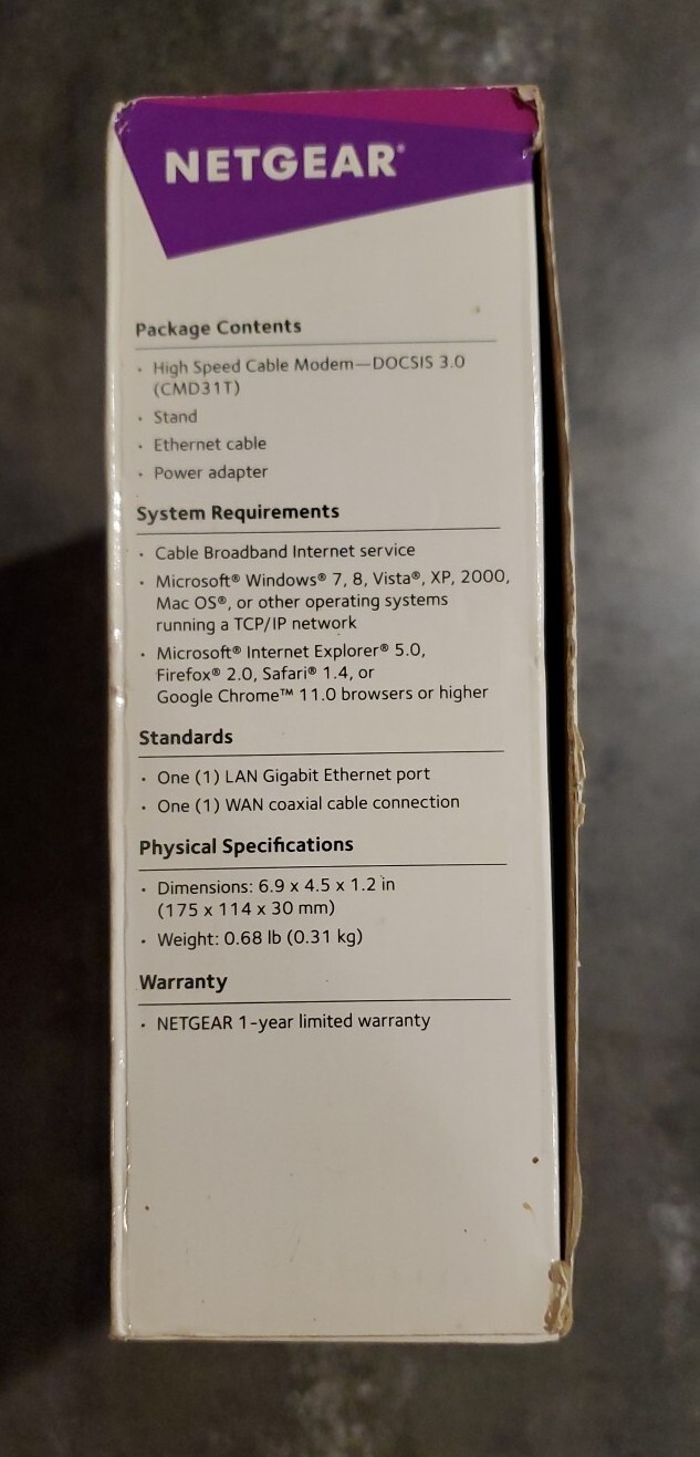 NETGEAR (CMD31T-100NAS) High Speed Cable Modem DOCSIS 3.0 🆕 Open-Box