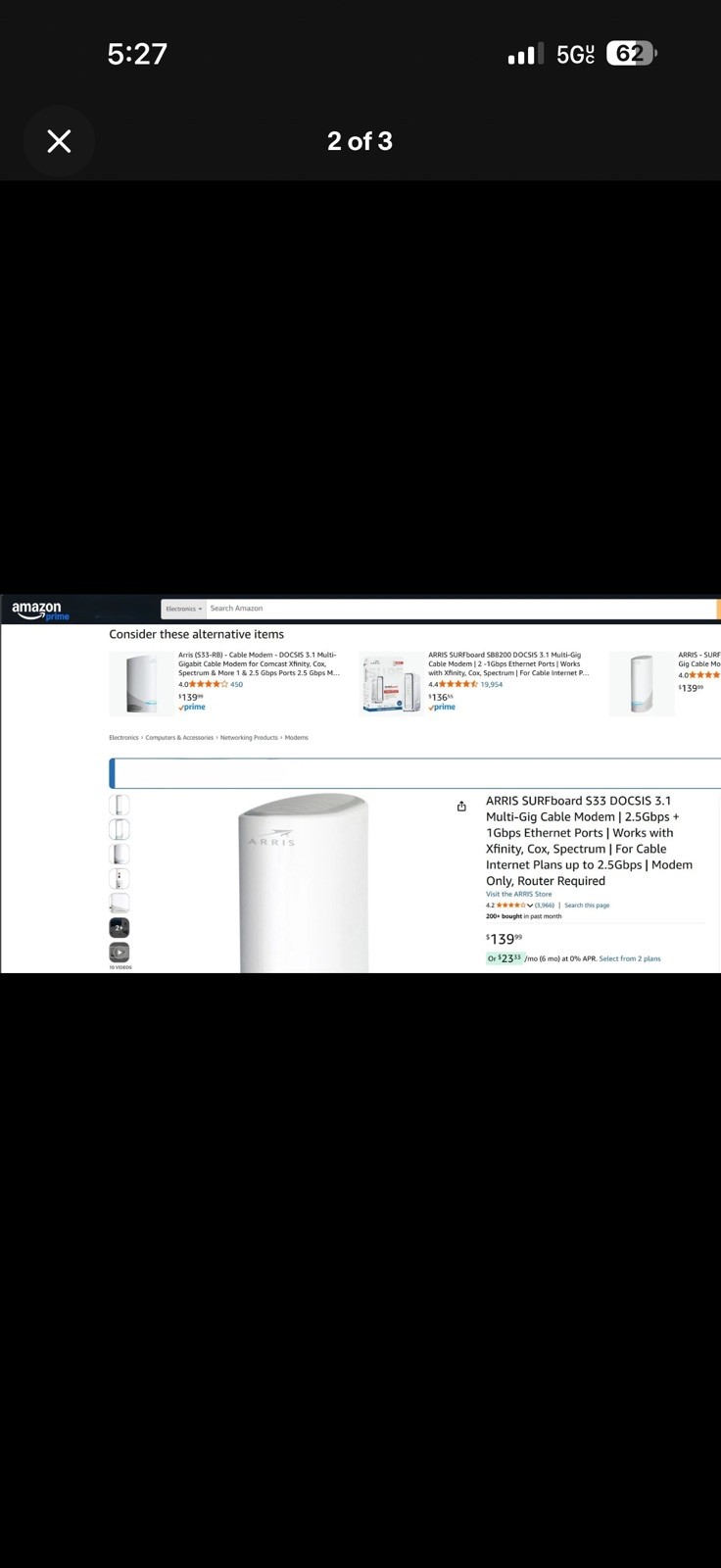 ARRIS S33 2.5 Gbps Ethernet Port – White Cable Modem