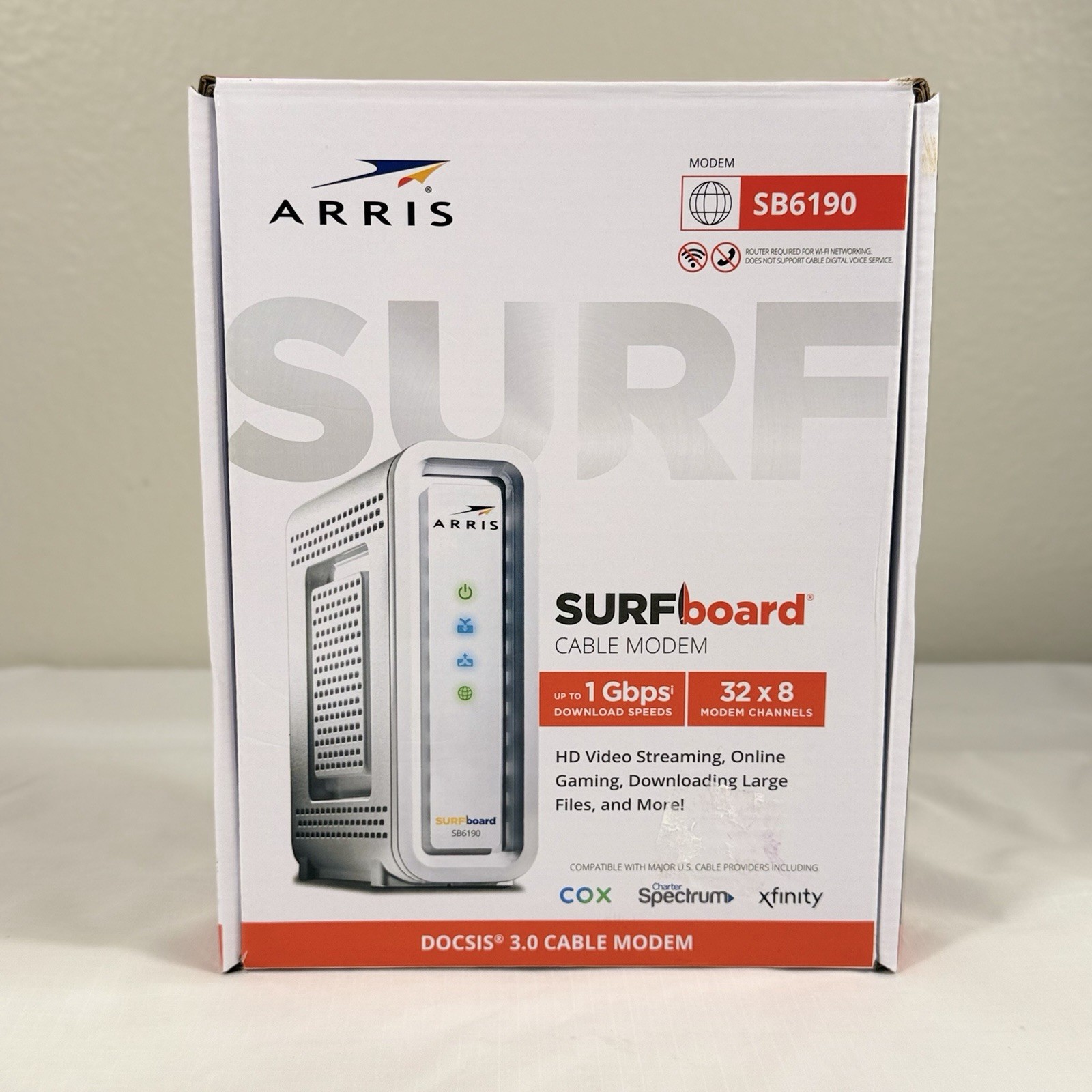 ARRIS SURFboard SB6190 DOCSIS 3.0 32 x 8 Gigabit Cable Modem White No Power Cord