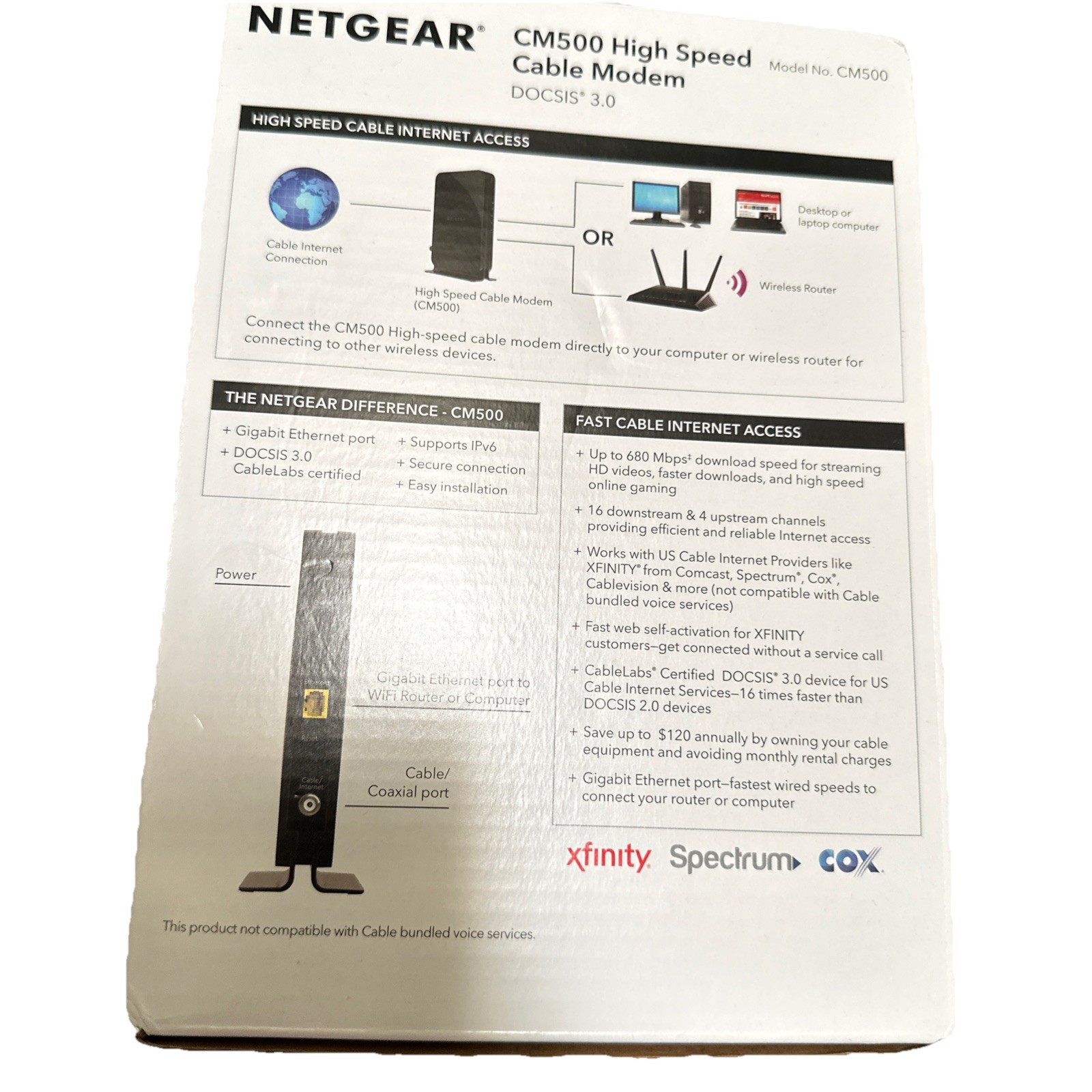NETGEAR CM500-100NAS DOCSIS 3.0 High Speed Cable Modem