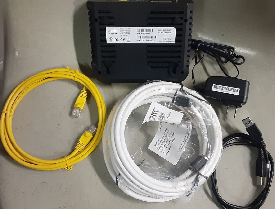 CISCO Gently Used DPC3010 Cable Modem w/ Power Supply/Ethernet/USB/Coax Cables