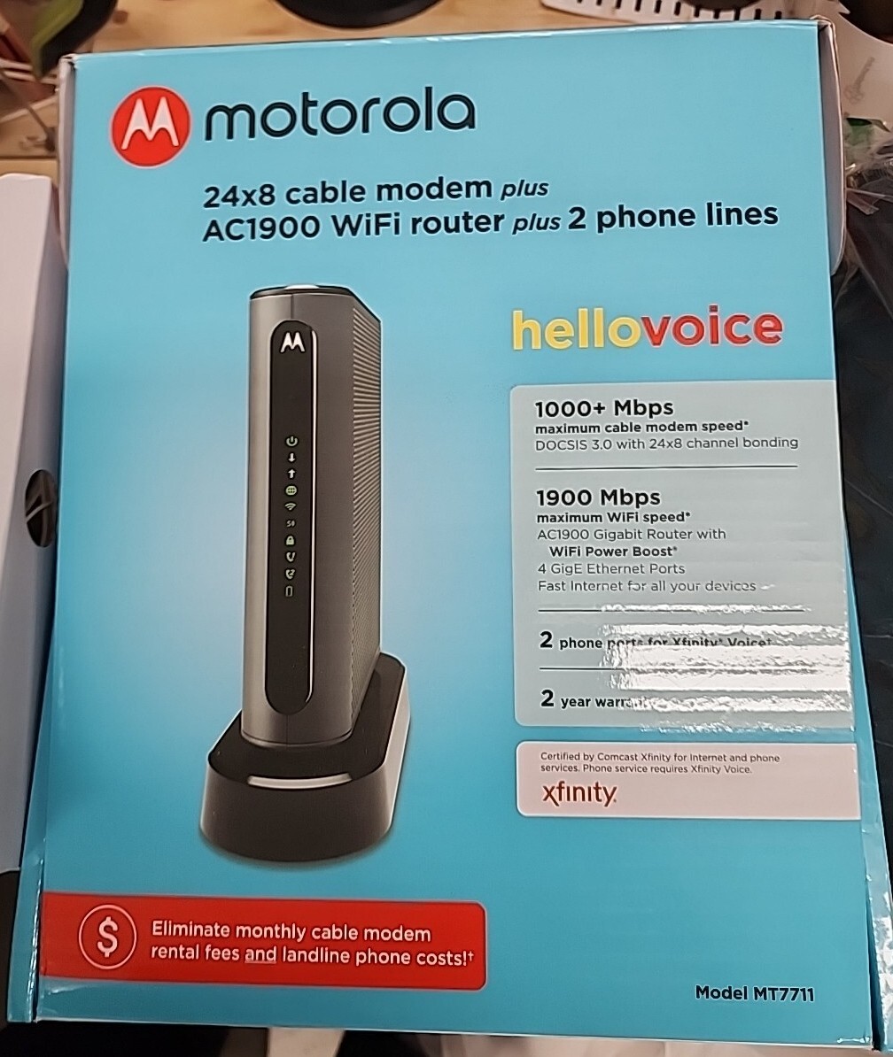 As-is Motorola MT7711 24×8 Modem Router Two Phone Ports DOCSIS 3.0 Dual Band