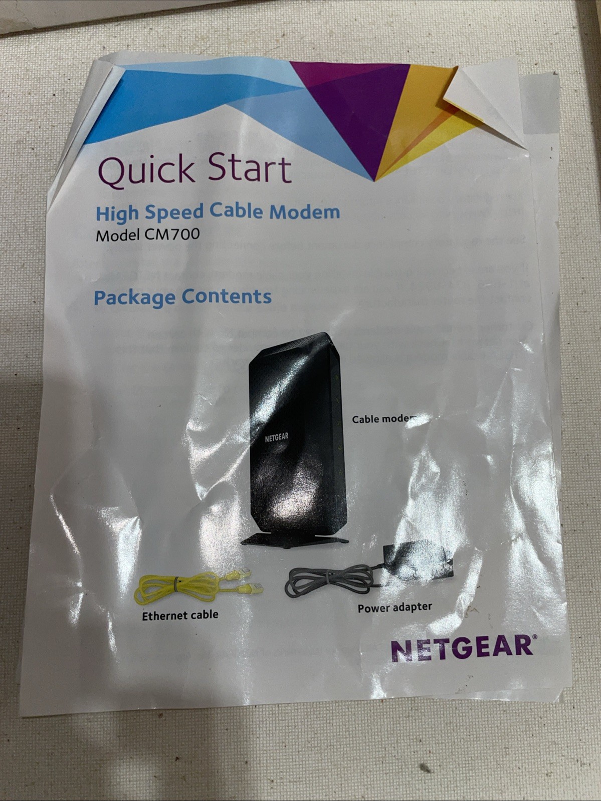 NETGEAR CM700 Cable Modem Black Screen Preowned Only Modem No Power Cord