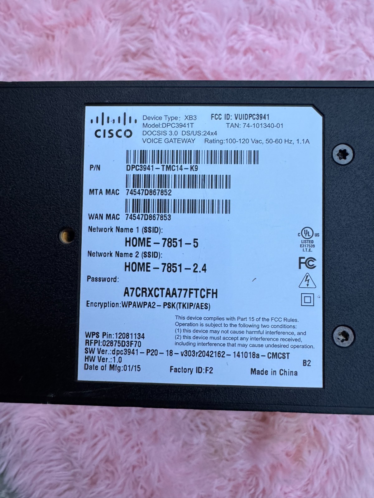 Xfinity Cisco DPC3941T XB3 Dual-Band WiFi Modem Router Gateway DOCSIS 3.0