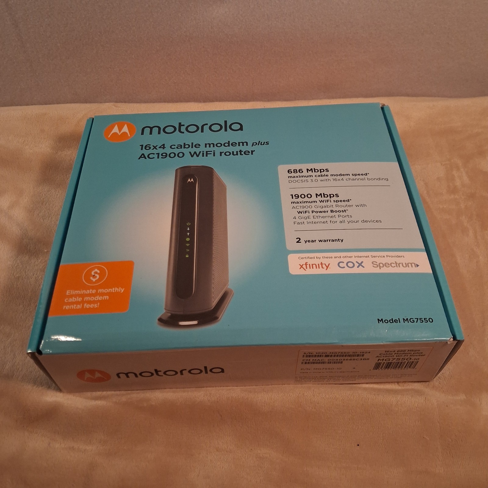 Motorola MG7550 16×4 DOCSIS 3.0 Cable Modem AC1900 Dual Band WiFi Router Combo