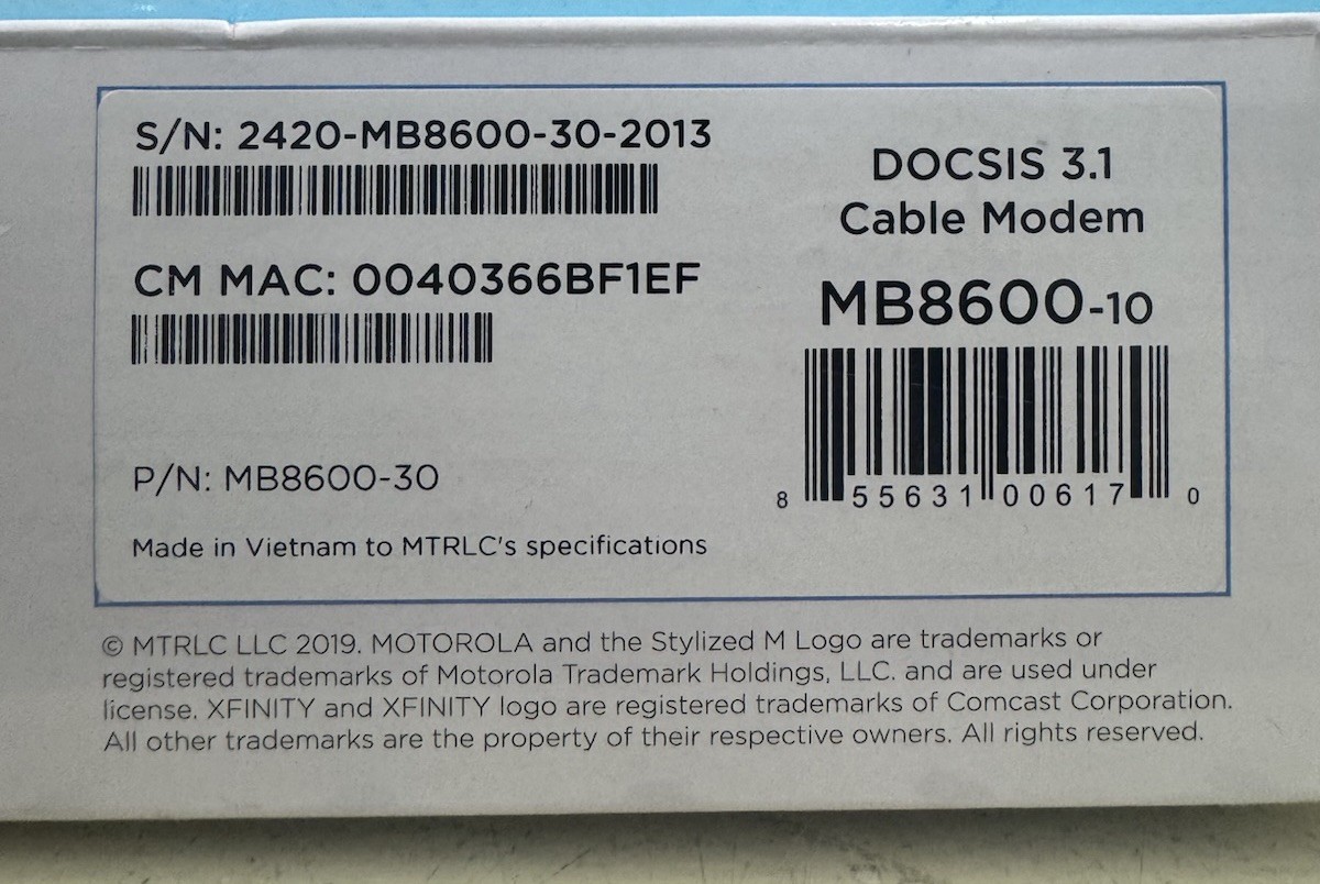 Motorola MB8600 DOCSIS 3.1 Cable – Black .A10